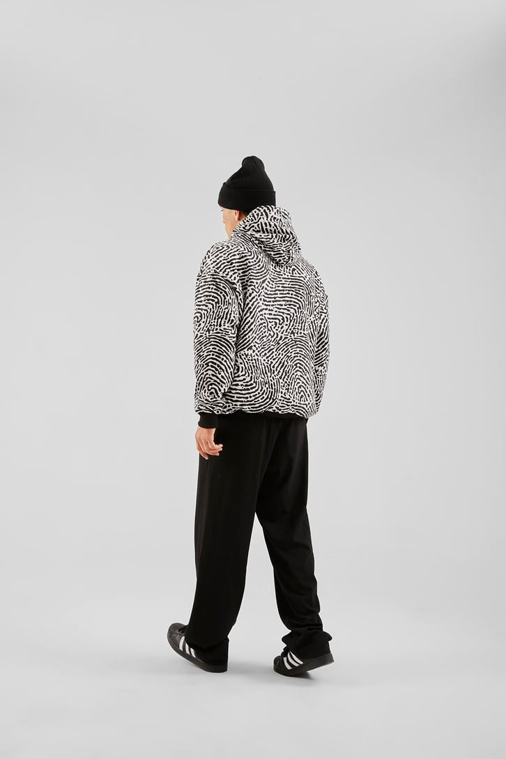 Zebra Baskılı Siyah Oversize Hoodie