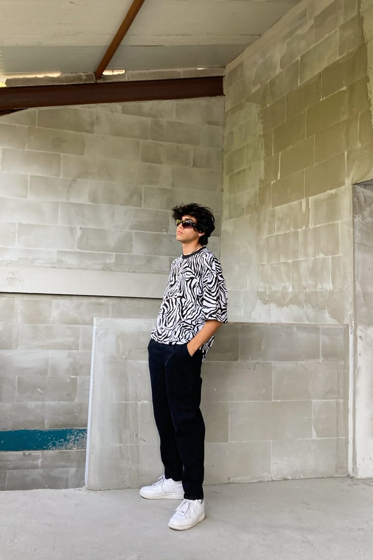 Zebra Desen Beyaz Oversize Tshirt
