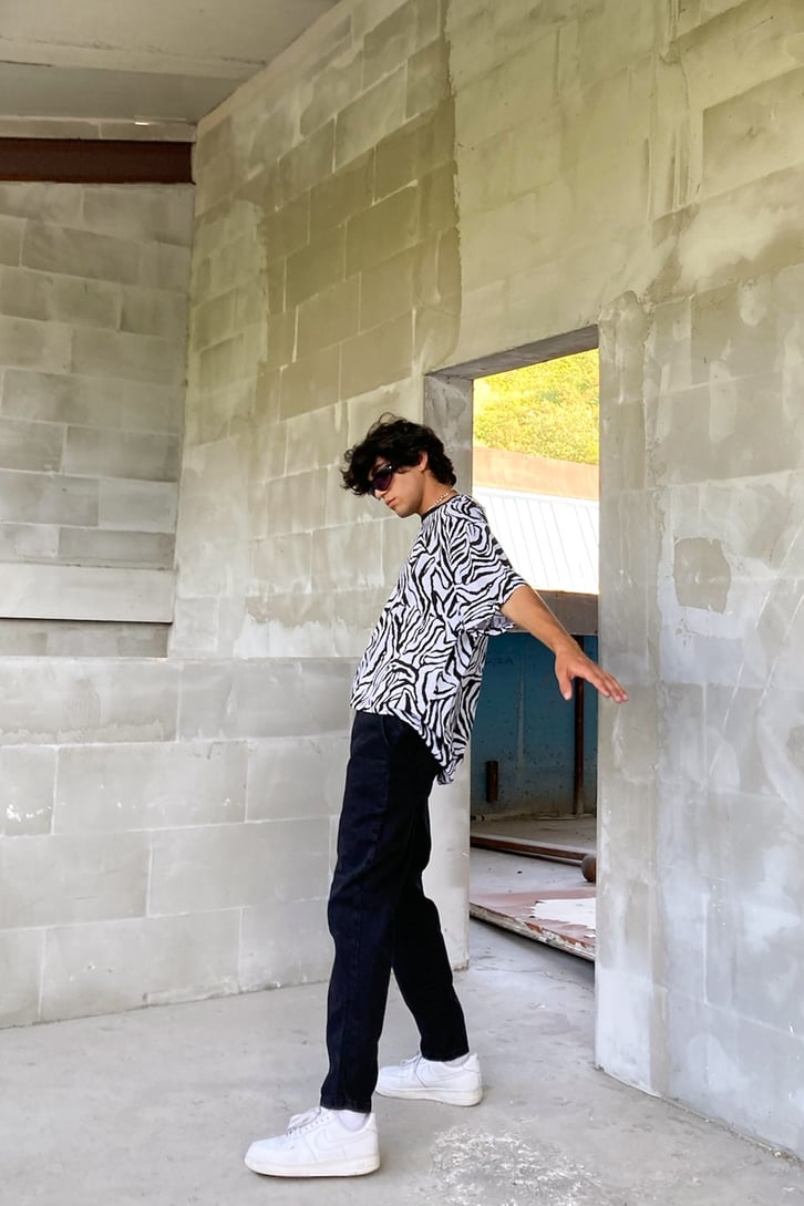Zebra Desen Beyaz Oversize Tshirt