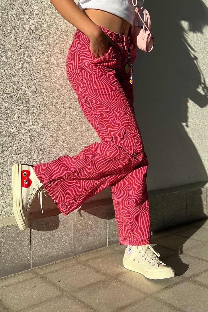 Zebra Desen Kargo Cepli Baggy Pantolon