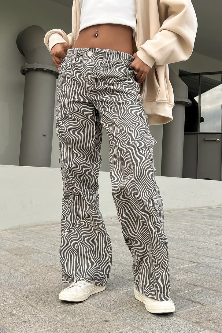 Zebra Desen Kargo Cepli Baggy Pantolon