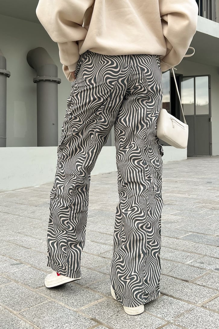 Zebra Desen Kargo Cepli Baggy Pantolon