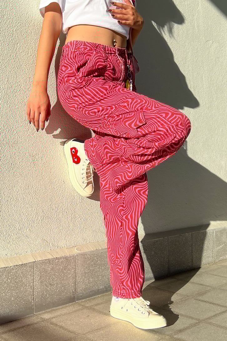 Zebra Desen Kargo Cepli Baggy Pantolon