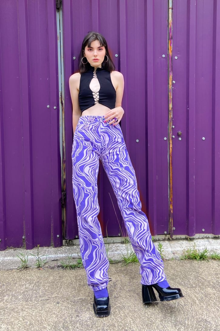 Zebra Desen Mor Baggy Jean