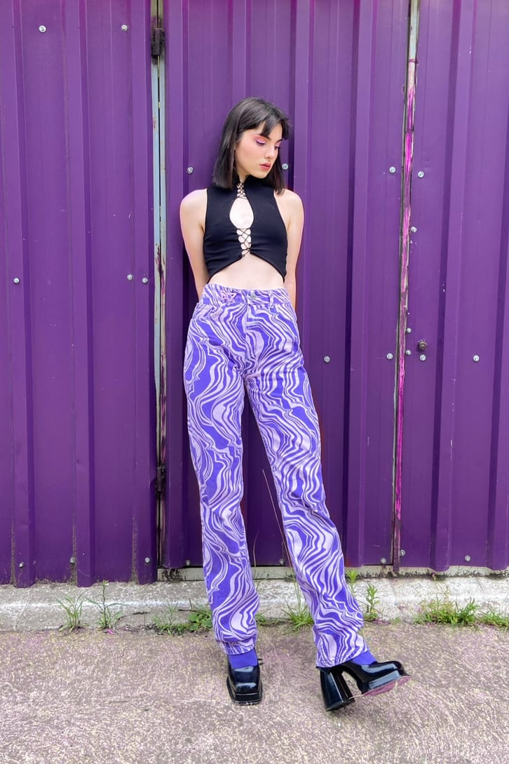Zebra Desen Mor Baggy Jean