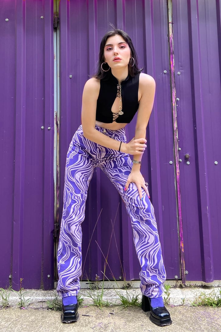 Zebra Desen Mor Baggy Jean