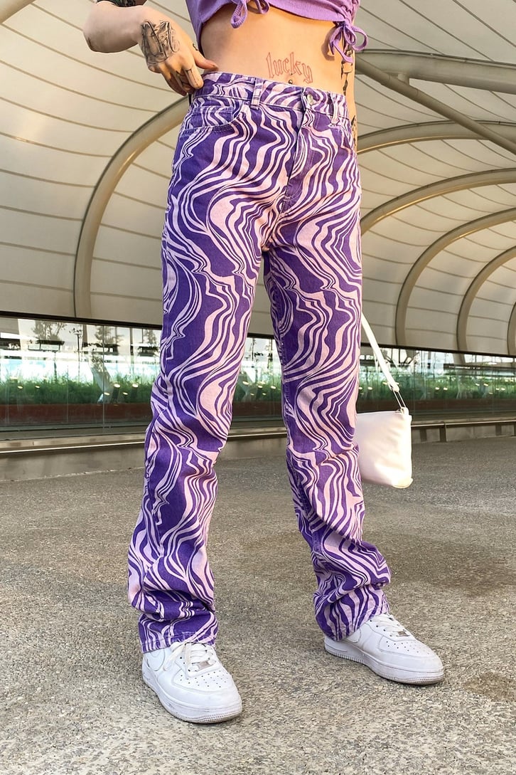 Zebra Desen Mor Baggy Jean