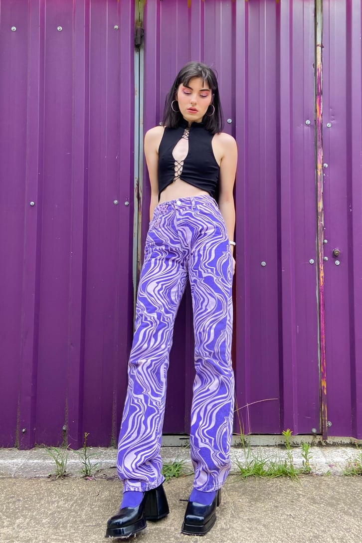 Zebra Desen Mor Baggy Jean
