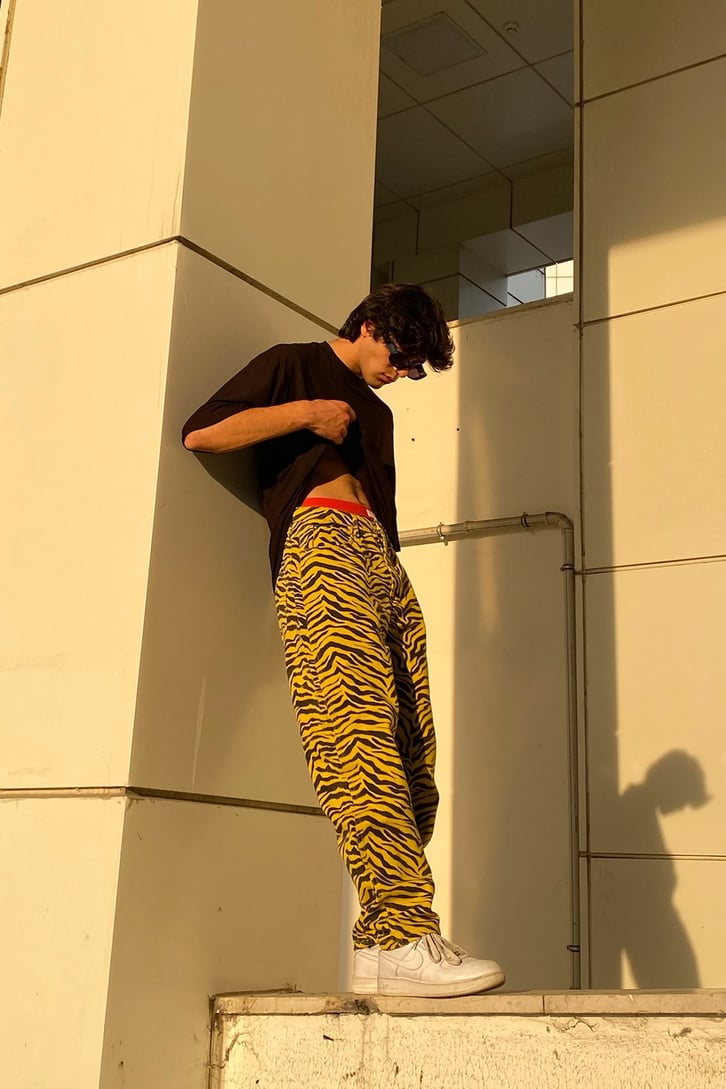 Zebra Desen Sarı Baggy Jean
