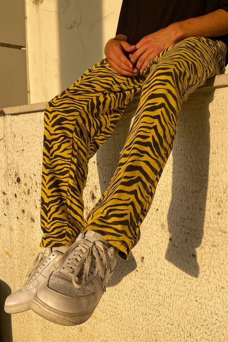 Zebra Desen Sarı Baggy Jean