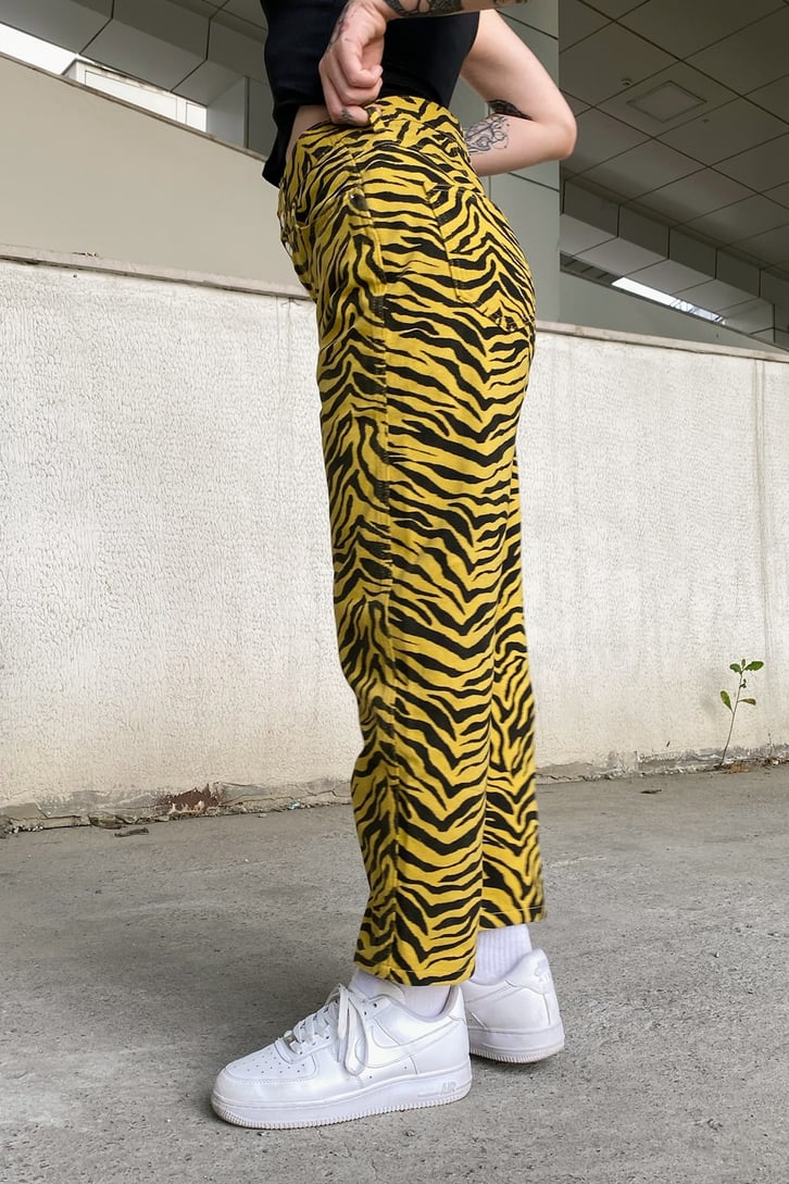 Zebra Desen Sarı Baggy Jean