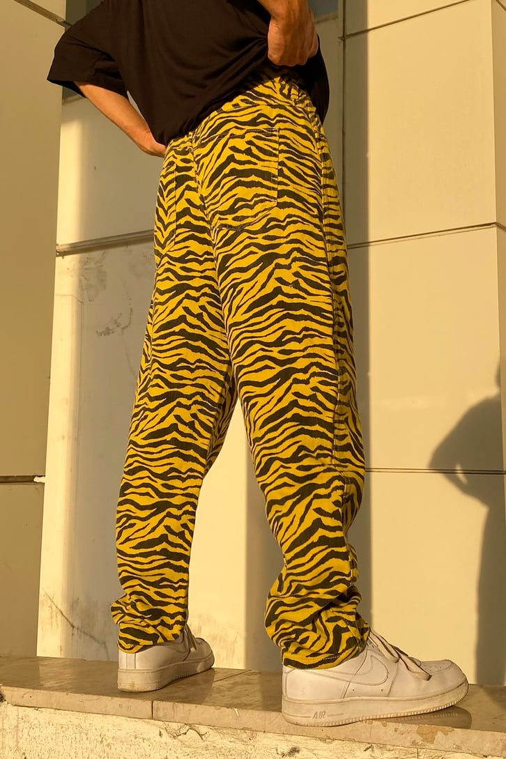 Zebra Desen Sarı Baggy Jean