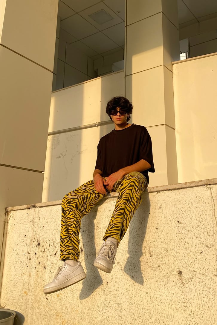 Zebra Desen Sarı Baggy Jean