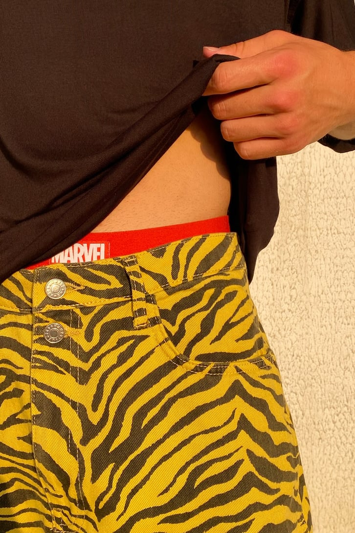 Zebra Desen Sarı Baggy Jean