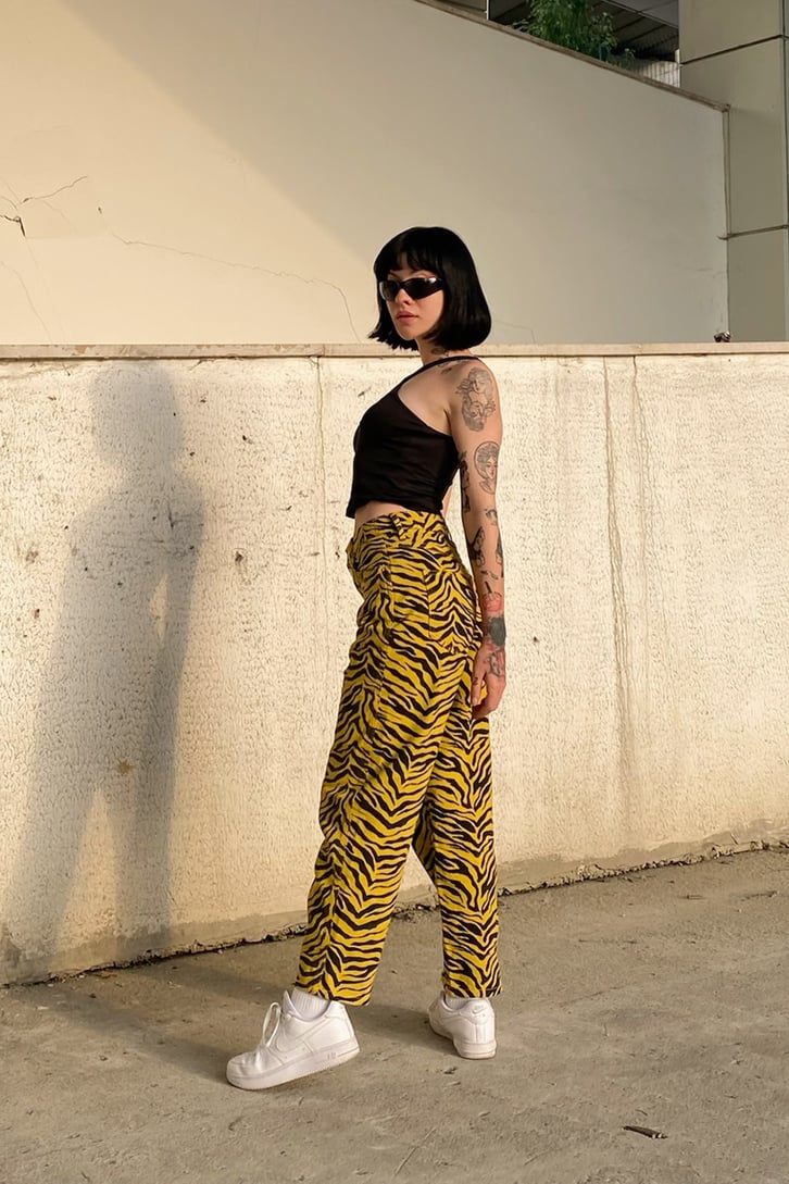 Zebra Desen Sarı Baggy Jean