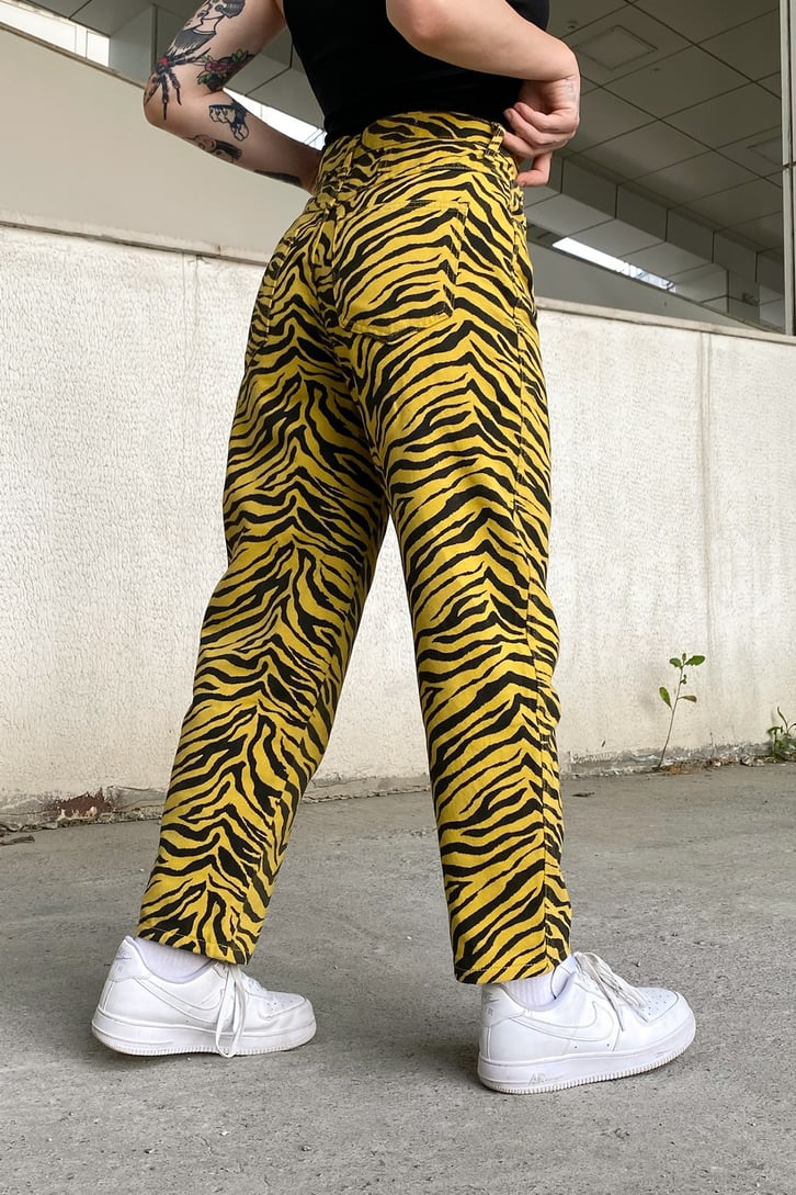 Zebra Desen Sarı Baggy Jean