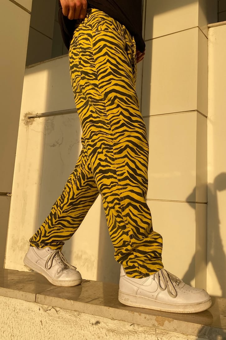 Zebra Desen Sarı Baggy Jean