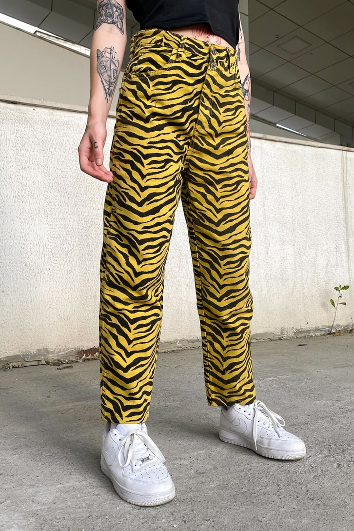 Zebra Desen Sarı Baggy Jean