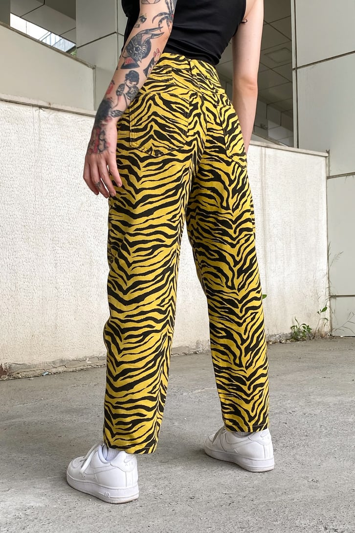 Zebra Desen Sarı Baggy Jean