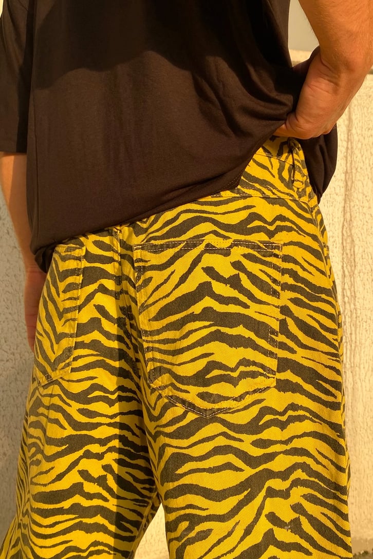Zebra Desen Sarı Baggy Jean