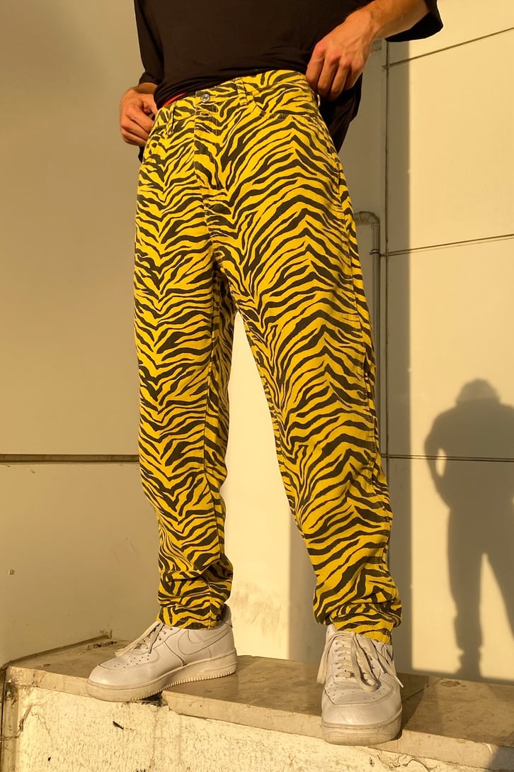 Zebra Desen Sarı Baggy Jean