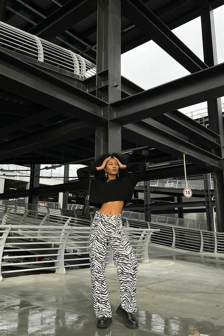 Zebra Desen Siyah Baggy Jean