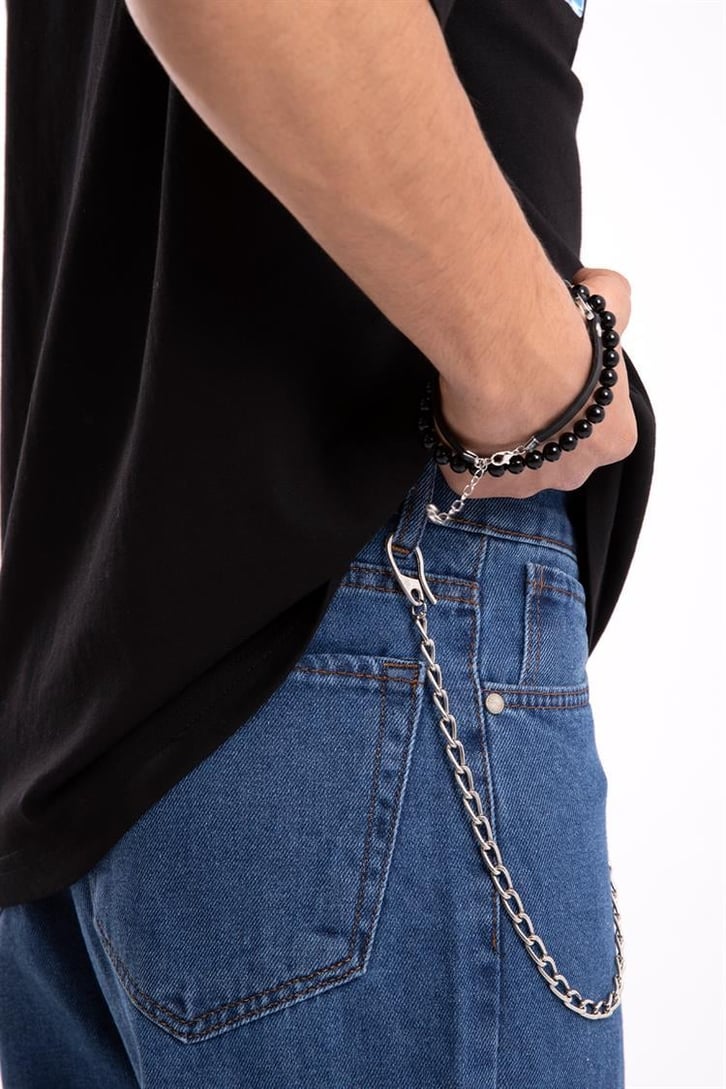 Zincir Detaylı Mavi Regular Jean