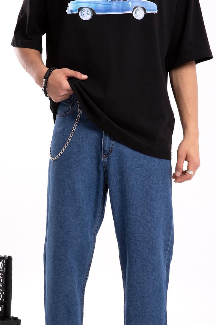Zincir Detaylı Mavi Regular Jean