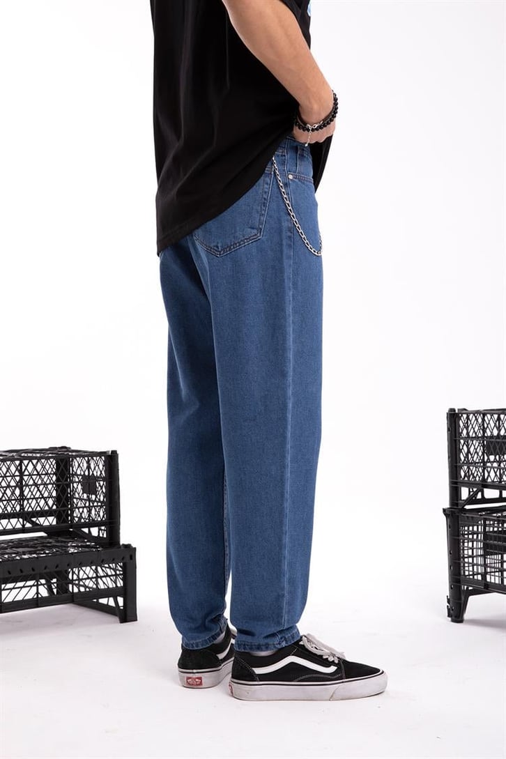 Zincir Detaylı Mavi Regular Jean