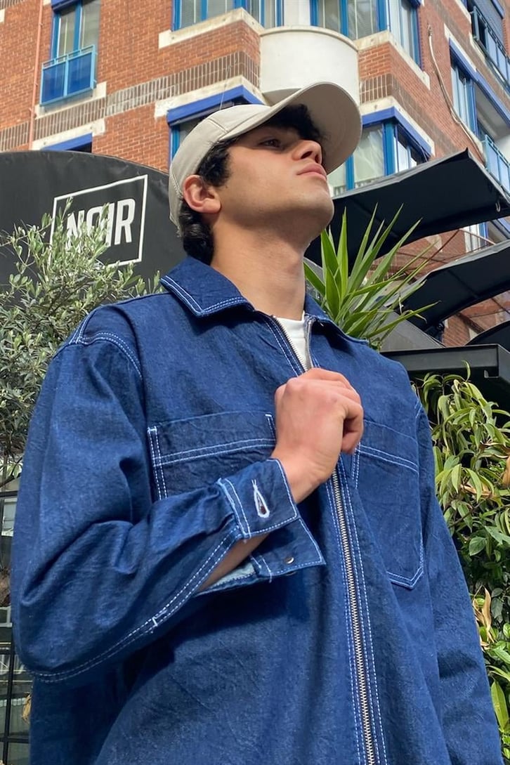 Zip Design Kot Mavisi Oversize Kot Ceket