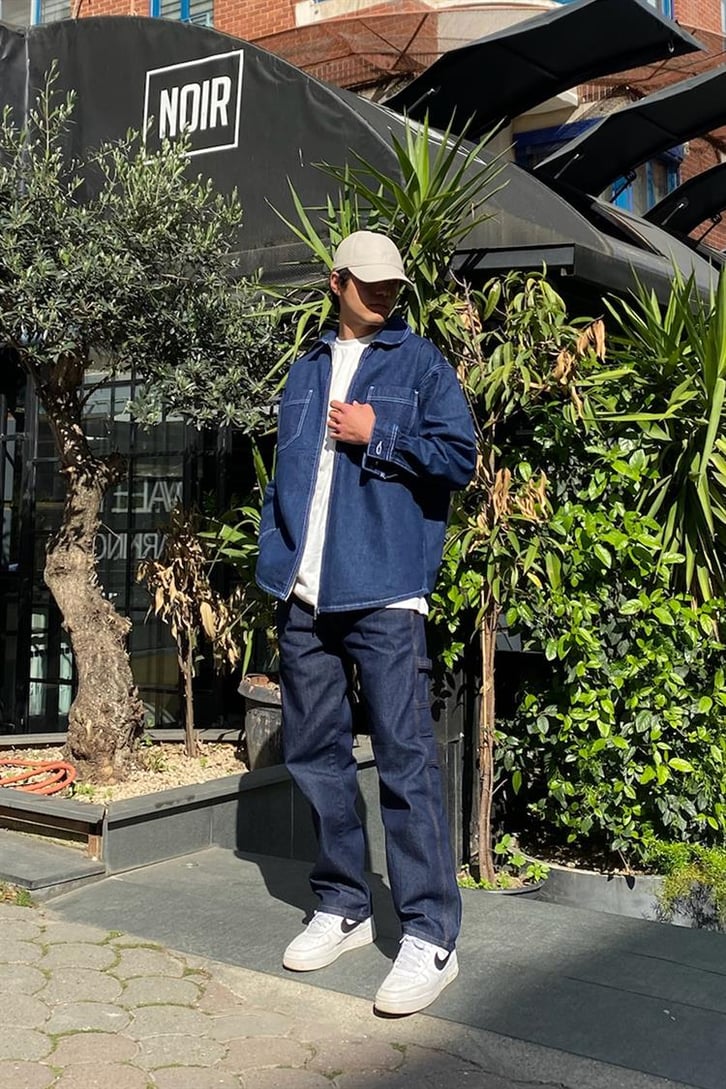 Zip Design Kot Mavisi Oversize Kot Ceket