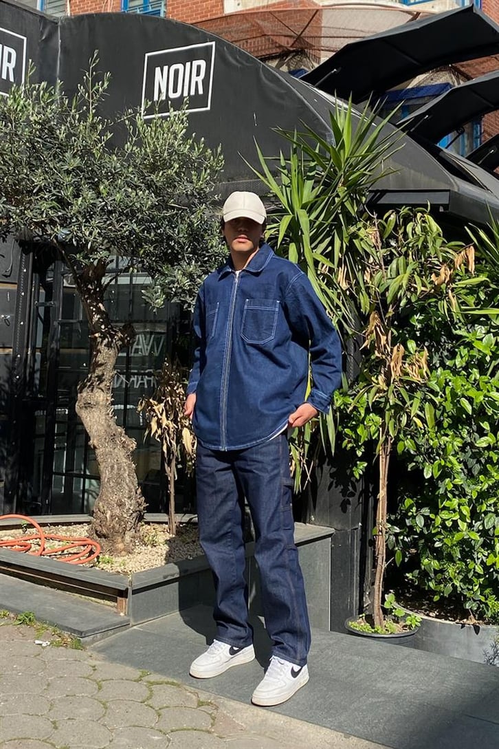 Zip Design Kot Mavisi Oversize Kot Ceket