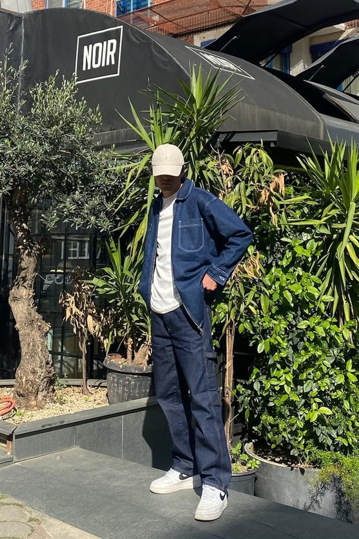 Zip Design Kot Mavisi Oversize Kot Ceket