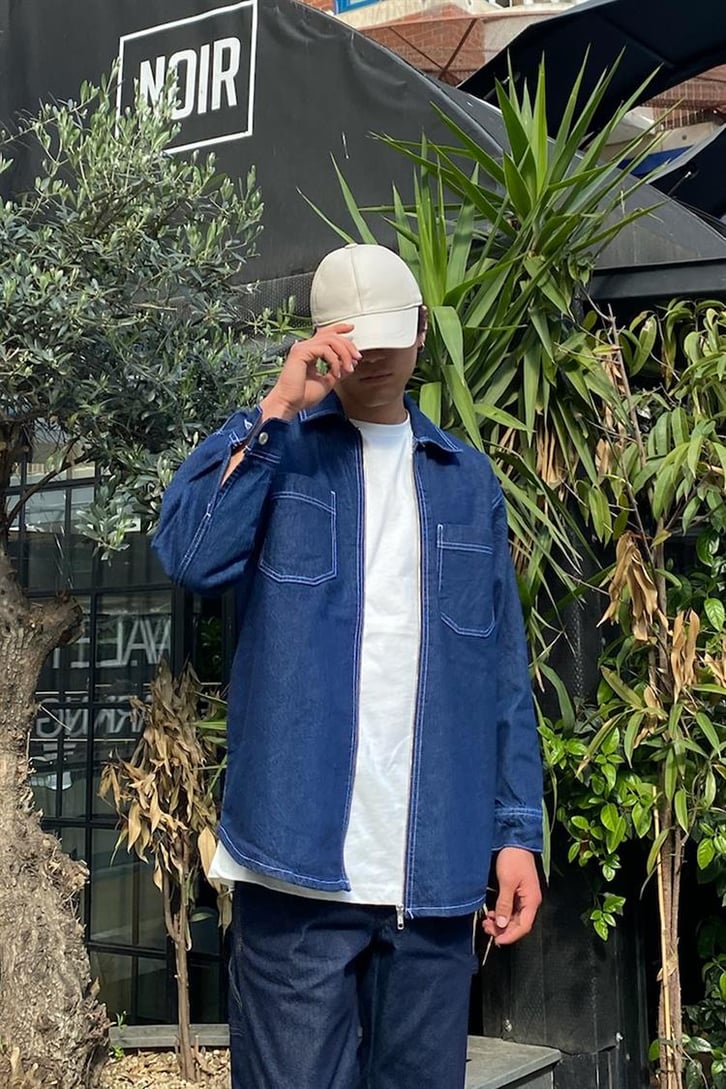 Zip Design Kot Mavisi Oversize Kot Ceket