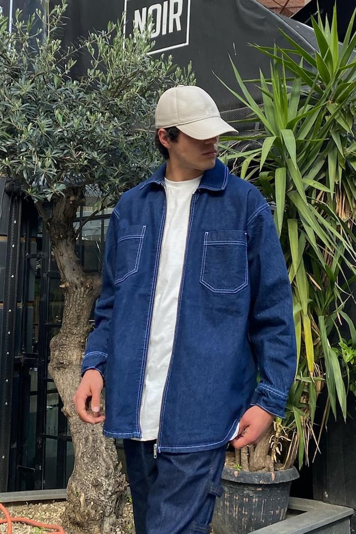 Zip Design Kot Mavisi Oversize Kot Ceket