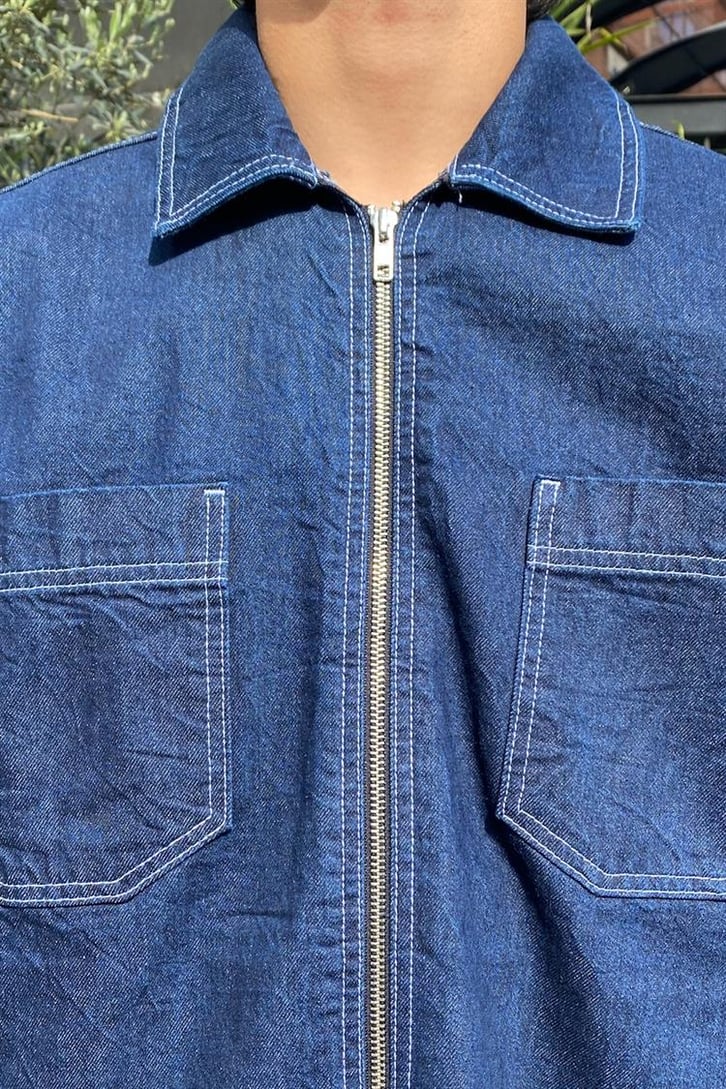 Zip Design Kot Mavisi Oversize Kot Ceket