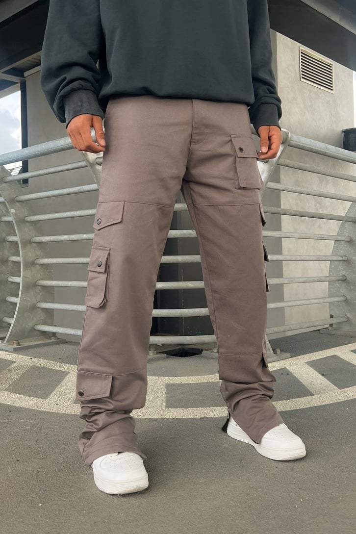 Zip Yırtmaç Detay Cepli Gri Regular Pantolon