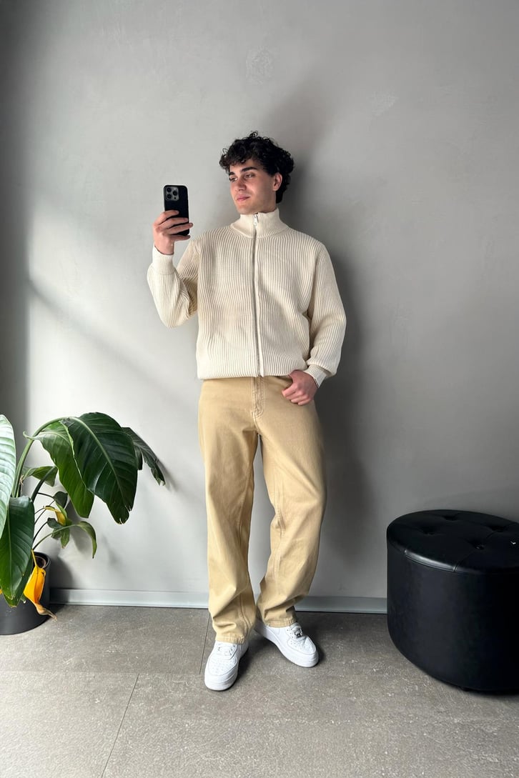 Zipli Oversize Basic Triko Hırka