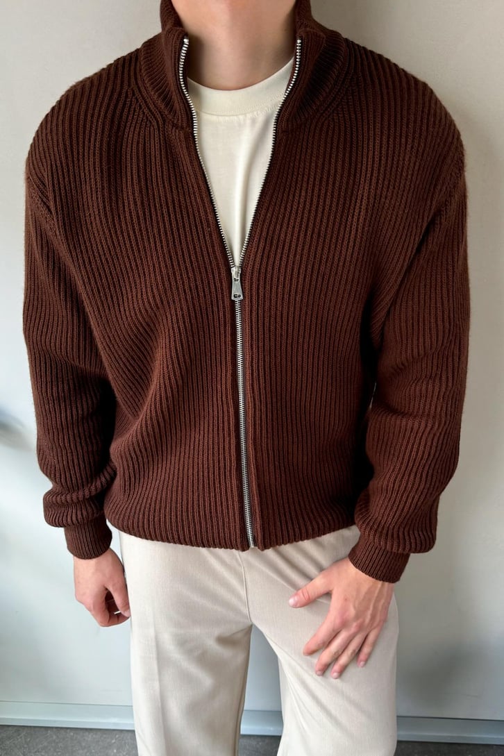 Zipli Oversize Basic Triko Hırka
