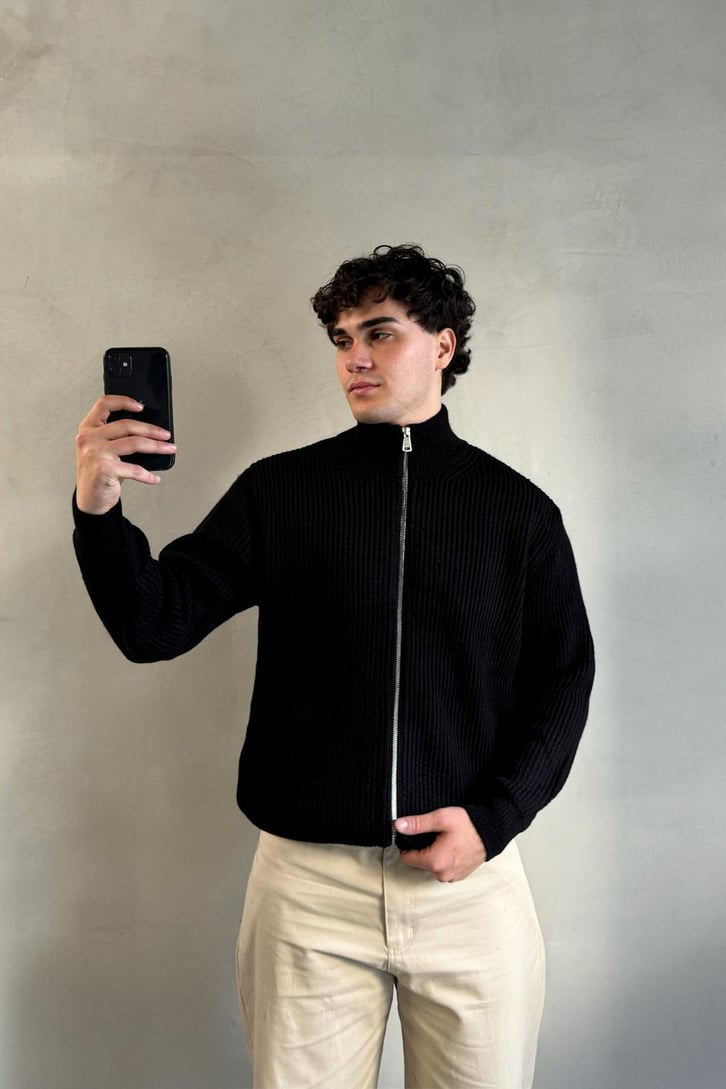 Zipli Oversize Basic Triko Hırka