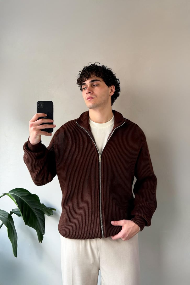 Zipli Oversize Basic Triko Hırka