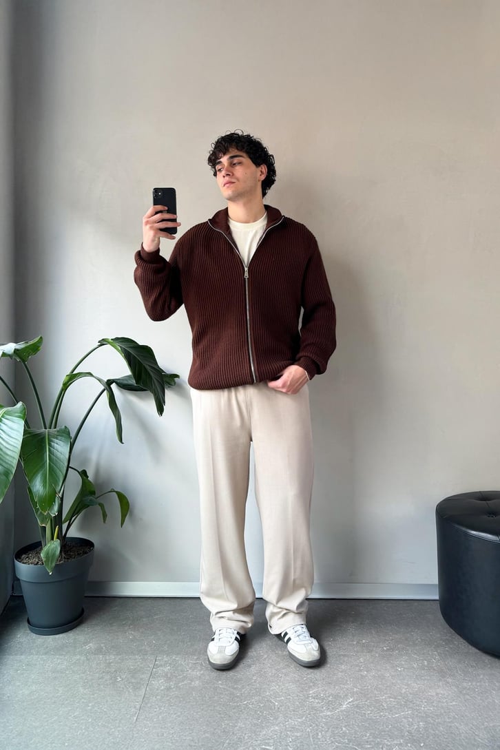 Zipli Oversize Basic Triko Hırka