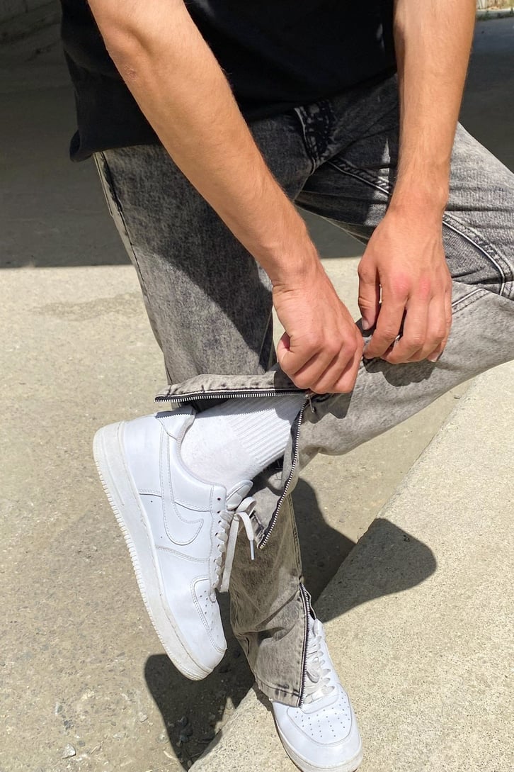 Zipper Detail Antrasit Skinny Jean
