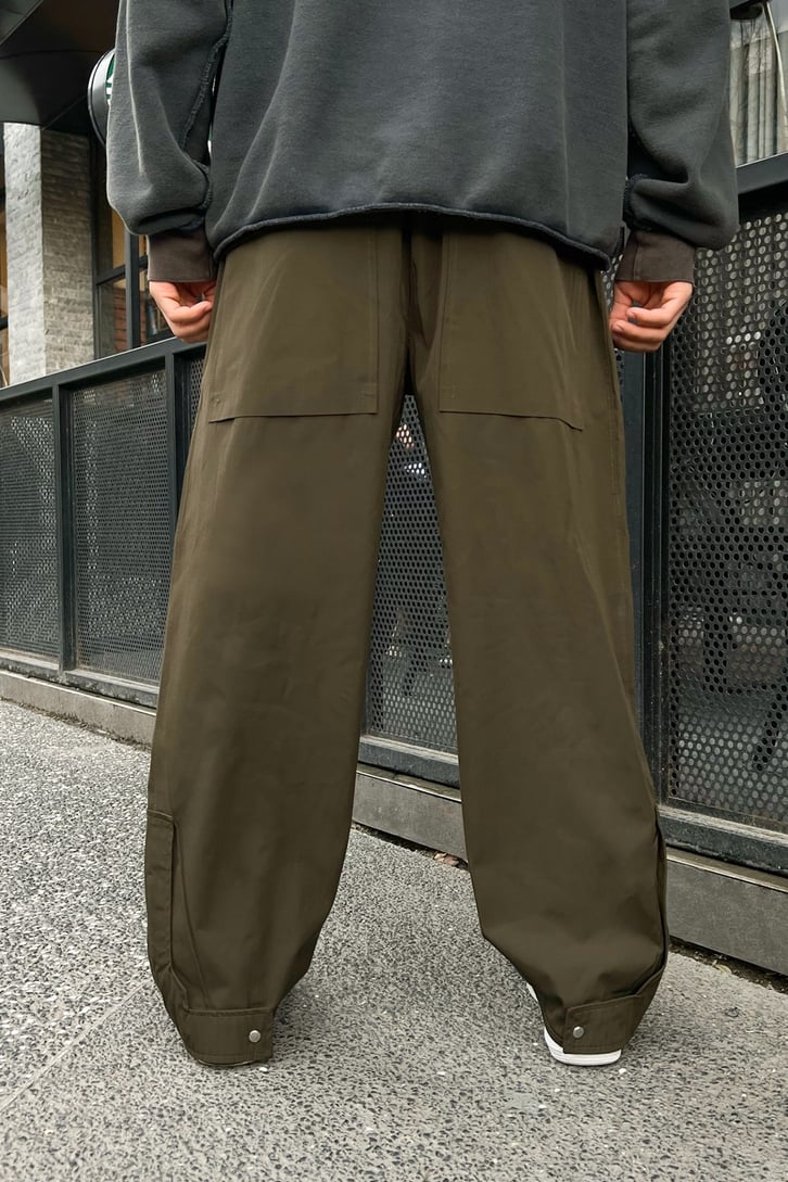 Zipper Haki Paraşüt Kumaş Pantolon