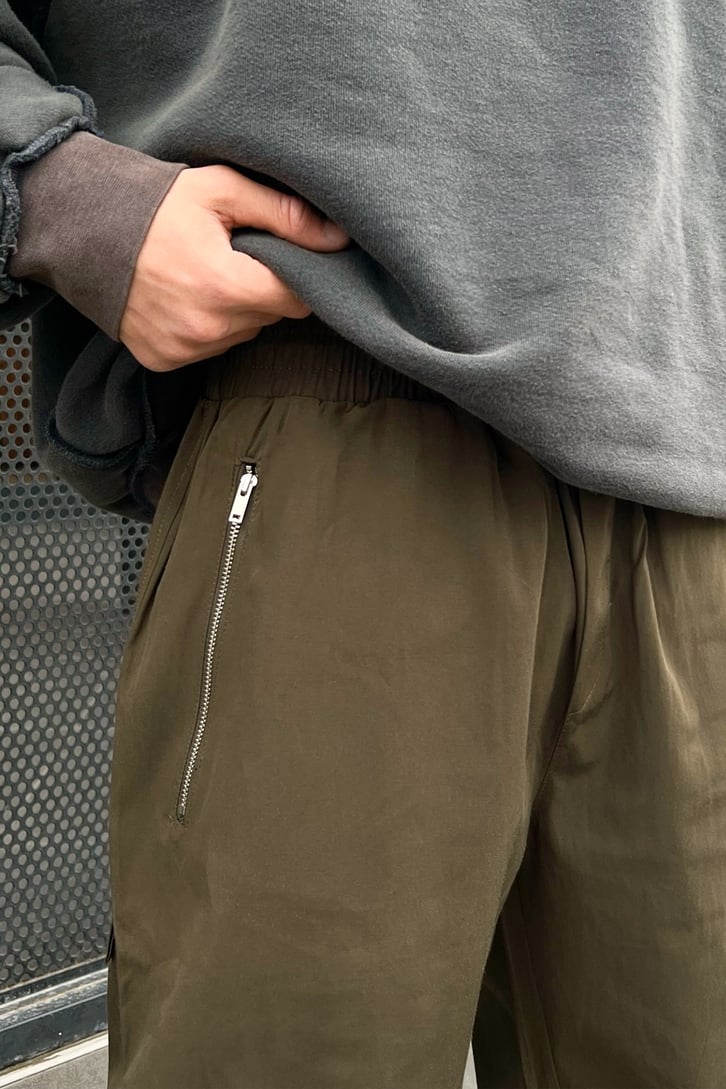 Zipper Haki Paraşüt Kumaş Pantolon