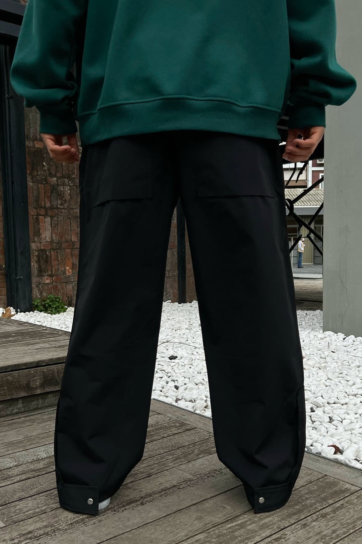Zipper Siyah Paraşüt Kumaş Pantolon