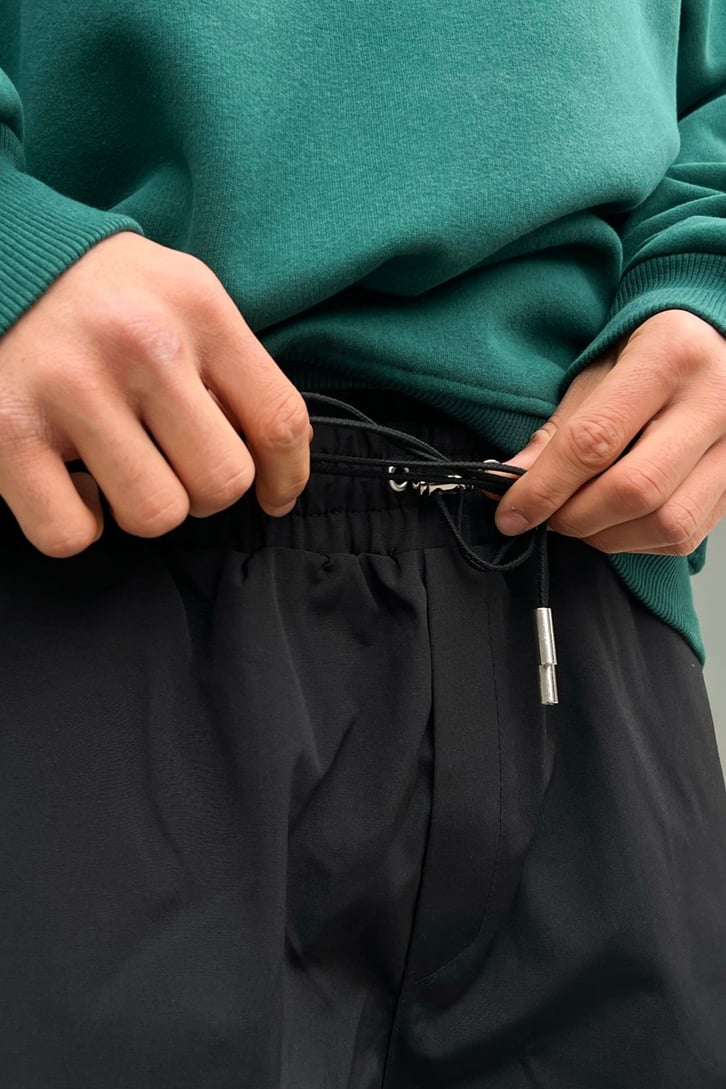 Zipper Siyah Paraşüt Kumaş Pantolon