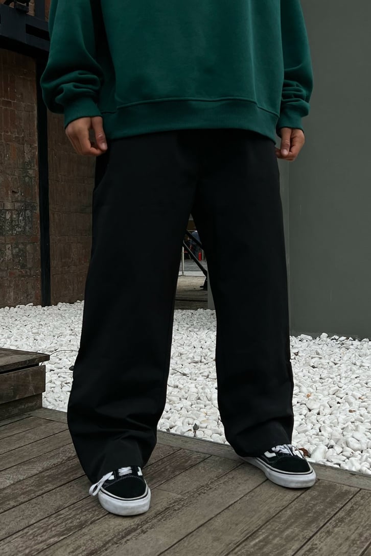 Zipper Siyah Paraşüt Kumaş Pantolon