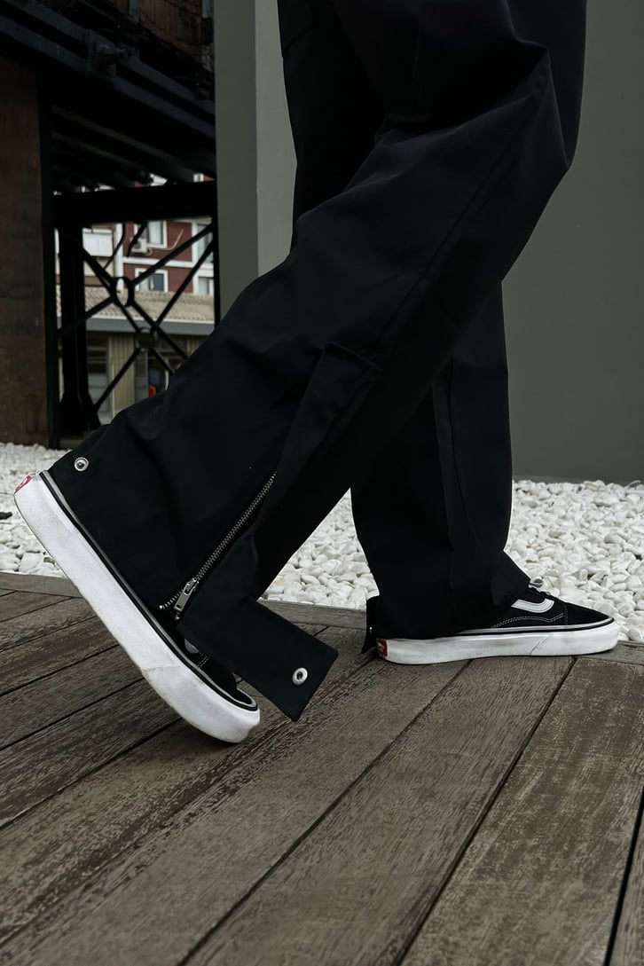 Zipper Siyah Paraşüt Kumaş Pantolon