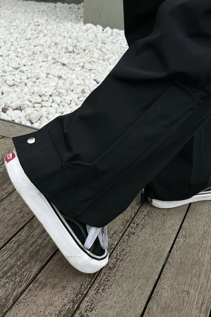 Zipper Siyah Paraşüt Kumaş Pantolon